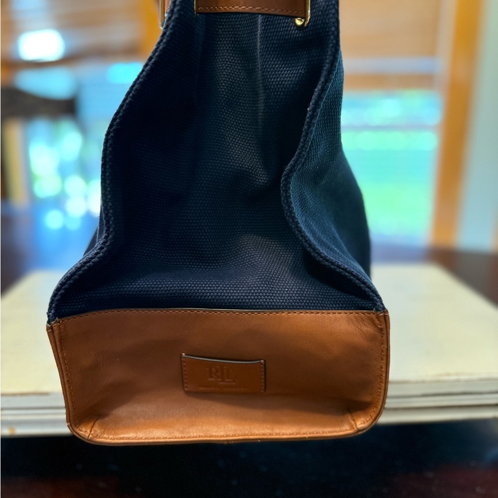 Ralph Lauren Navy and Brown Canvas Tote - Picture 3 of 6